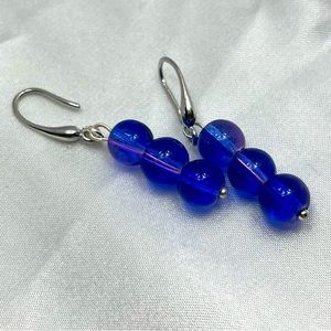 Blue Purple and Silver Handmade Glass Bead Earrings